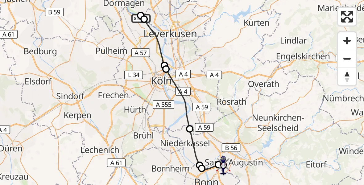 Flugroute Polizeihubschrauber Köln - Bonn-Hangelar Flugplatz, 20 August 2026, 09:24