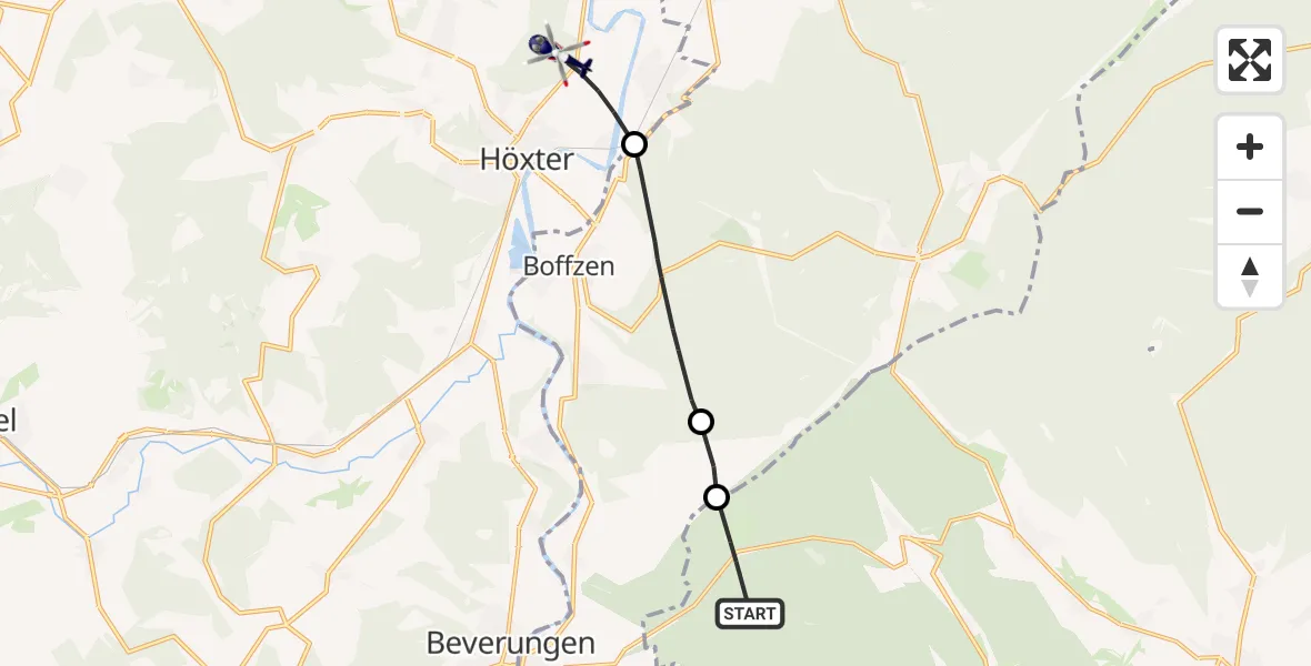 Flugroute Polizeihubschrauber Solling (Landkreis Northeim) - Höxter, 20 August 2026, 09:26