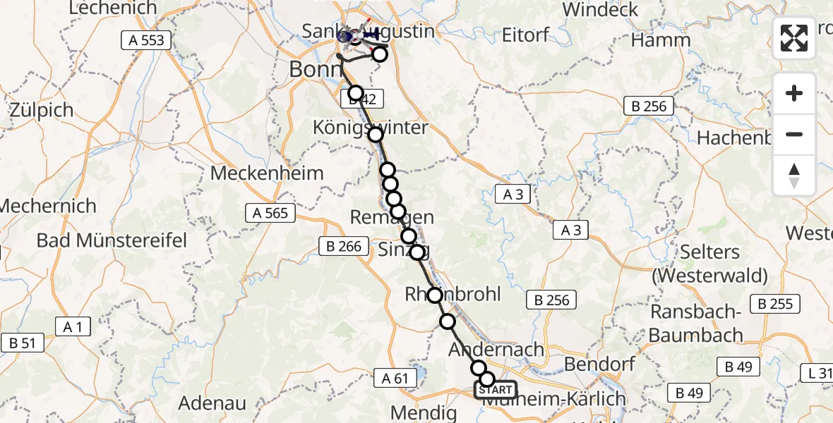 Flugroute Polizeihubschrauber Andernach - Sankt Augustin, 20 August 2026, 09:31