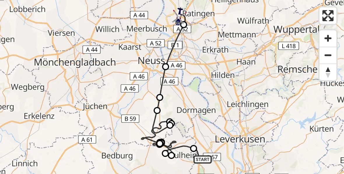 Flugroute Polizeihubschrauber Köln - Düsseldorf Flughafen, 20 August 2026, 09:34