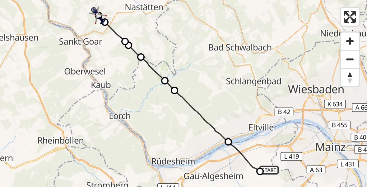 Flugroute Polizeihubschrauber Mainz-Finthen Flugplatz - Nochern, 20 August 2026, 09:38
