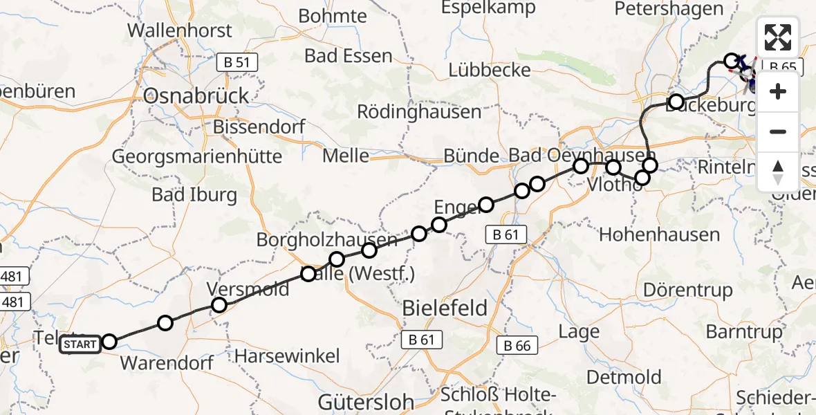 Flugroute Polizeihubschrauber Telgte - Helpsen, 20 August 2026, 09:45