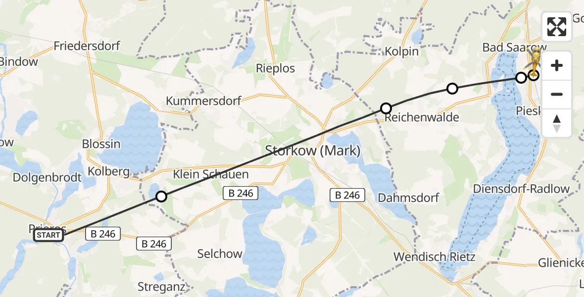 Flugroute Rettungshubschrauber Heidesee - Bad Saarow, 20 August 2026, 09:45