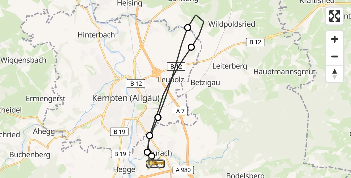 Flugroute Rettungshubschrauber Kempten-Durach Flugplatz - Kempten-Durach Flugplatz, 20 August 2026, 09:48