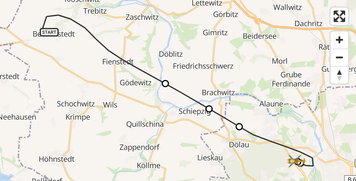 Flugroute Rettungshubschrauber Salzatal - Halle (Saale) University Hospital, 20 August 2026, 09:49