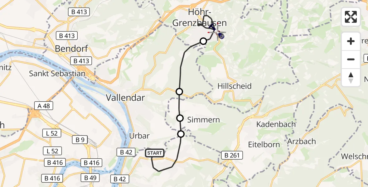 Flugroute Polizeihubschrauber Koblenz - Höhr-Grenzhausen, 20 August 2026, 09:53