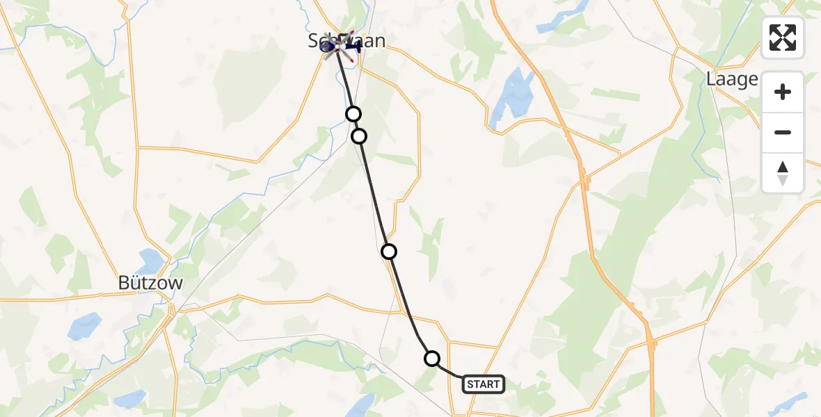 Flugroute Polizeihubschrauber Güstrow - Schwaan, 20 August 2026, 09:57