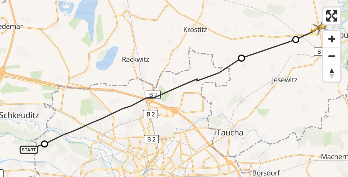 Flugroute Rettungshubschrauber Schkeuditz - Eilenburg, 20 August 2026, 09:58