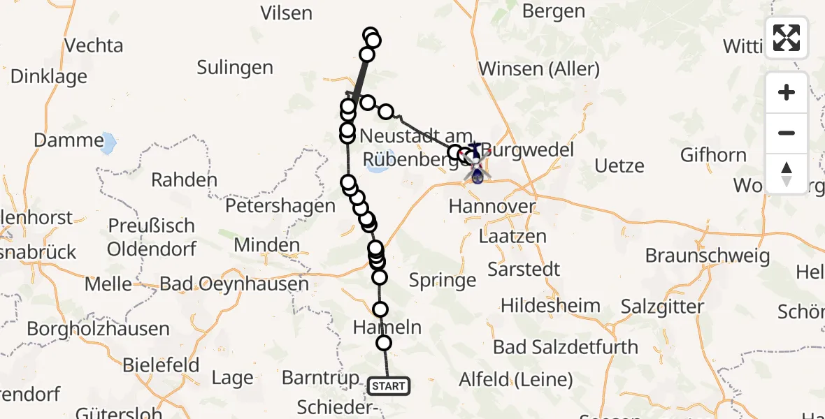 Flugroute Polizeihubschrauber Emmerthal - Flughafen Hannover, 20 August 2026, 09:59