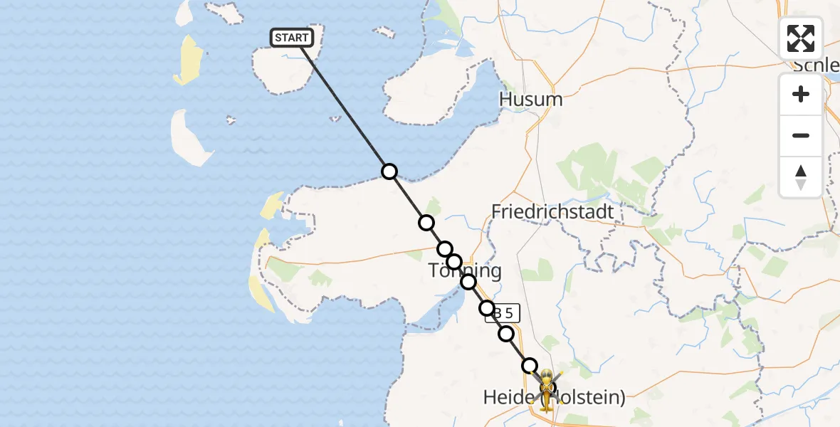 Flugroute Ambulanzhubschrauber Pellworm - Heide, 20 August 2026, 09:59