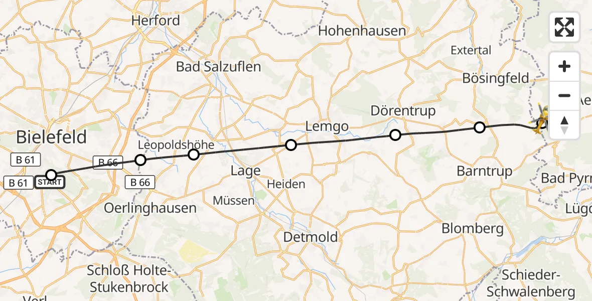 Flugroute Rettungshubschrauber Luftrettungszentrum Bielefeld - Aerzen, 20 August 2026, 10:03