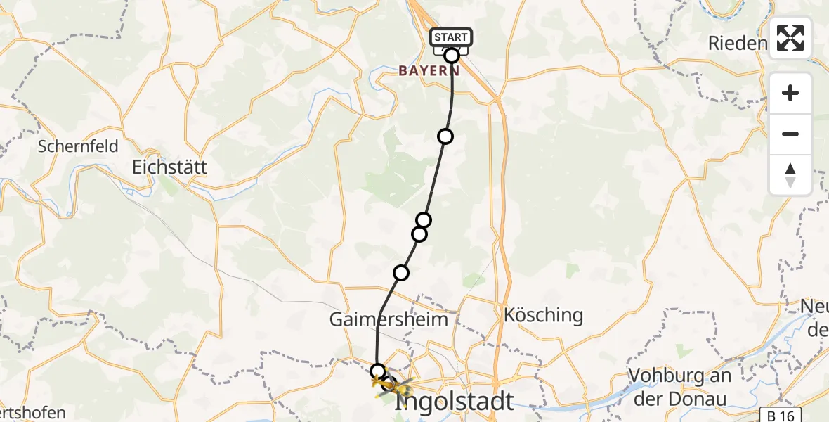Flugroute Rettungshubschrauber Kipfenberg - Ingolstadt Hospital, 20 August 2026, 10:04