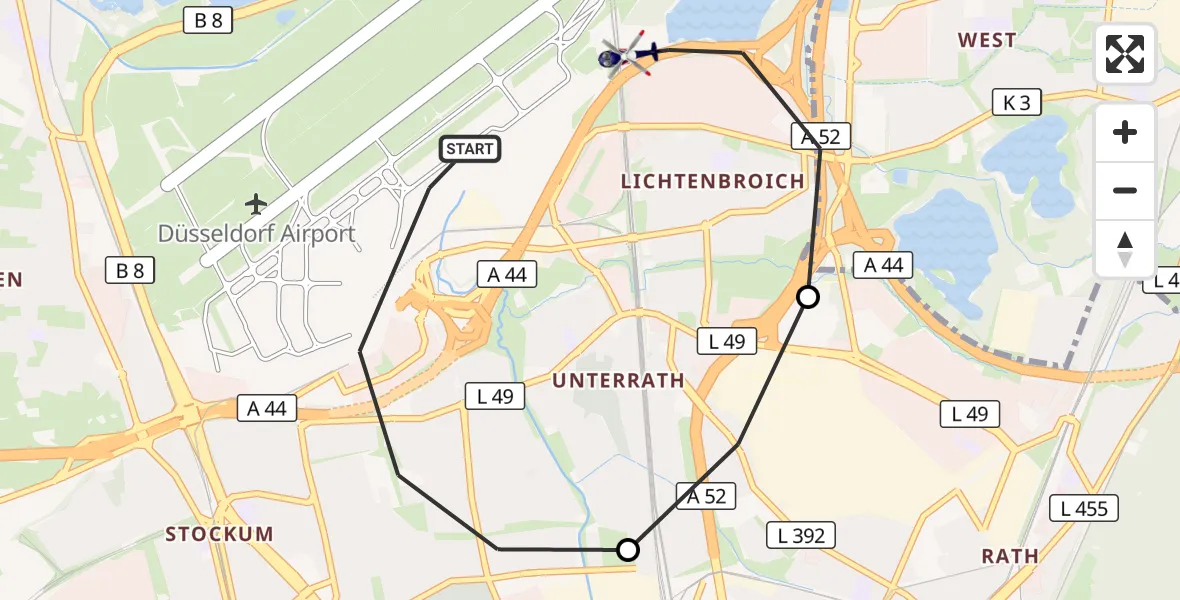 Flugroute Polizeihubschrauber Düsseldorf Flughafen - Düsseldorf Flughafen, 20 August 2026, 10:13