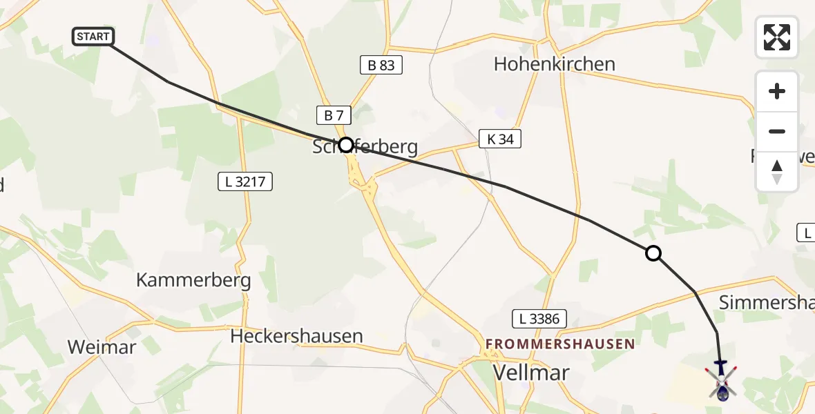 Flugroute Polizeihubschrauber Calden - Fuldatal Bundespolizei Hubschrauberlandeplatz, 20 August 2026, 10:16