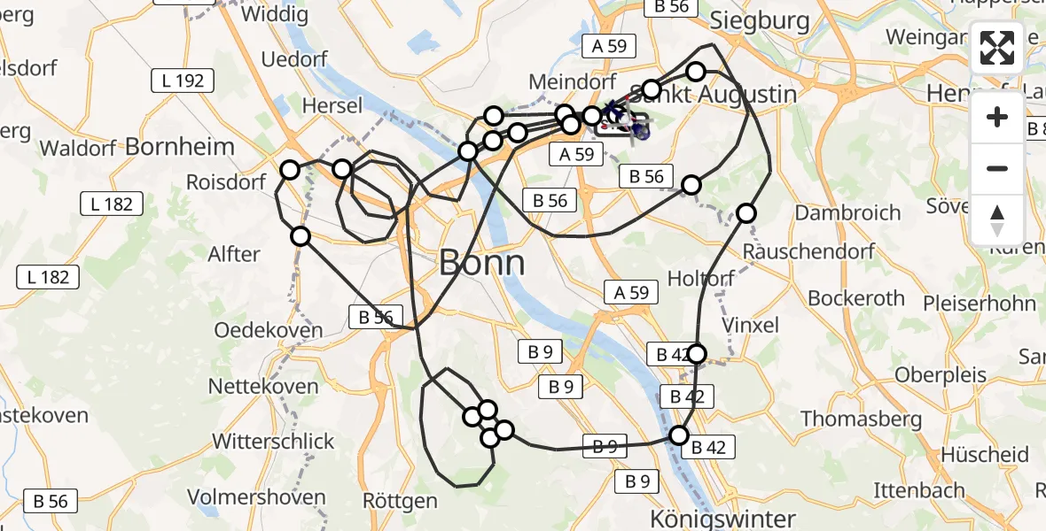 Flugroute Polizeihubschrauber Sankt Augustin - Bonn-Hangelar Flugplatz, 20 August 2026, 10:21