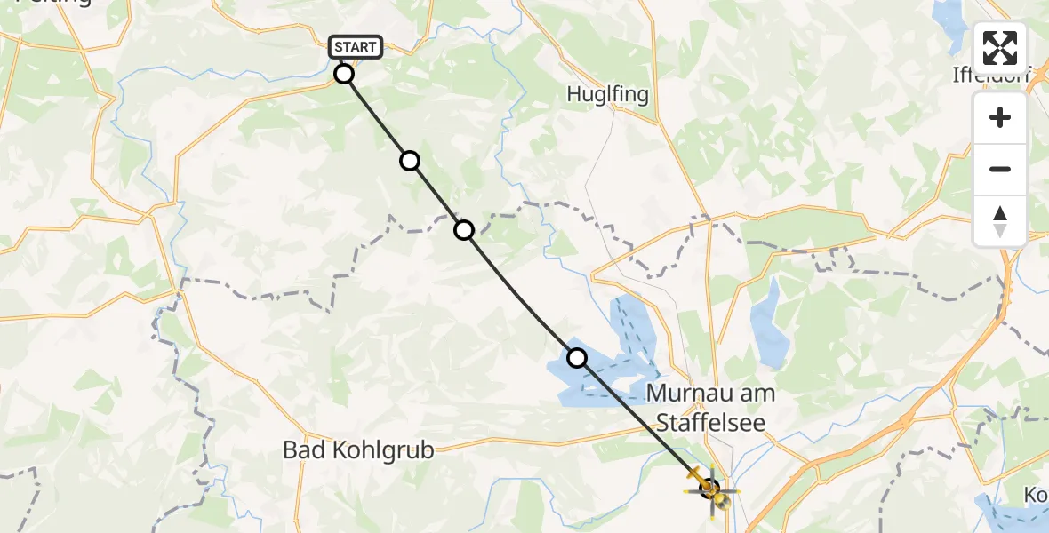 Flugroute Rettungshubschrauber Peißenberg - Murnau a.Staffelsee, 20 August 2026, 10:26