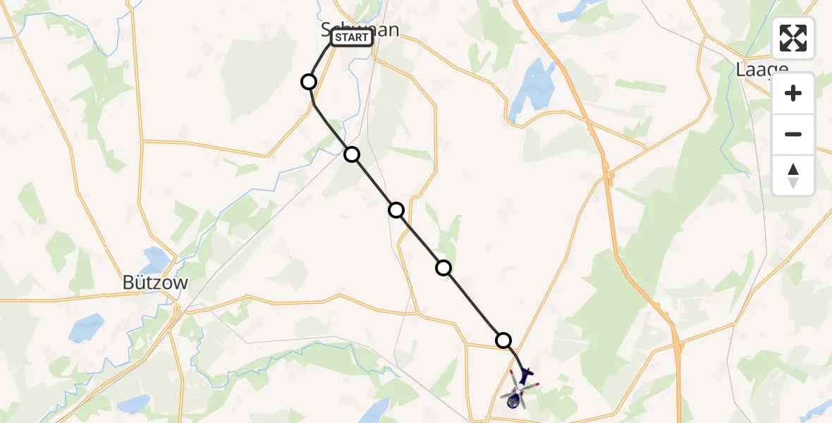 Flugroute Polizeihubschrauber Schwaan - Güstrow, 20 August 2026, 10:40