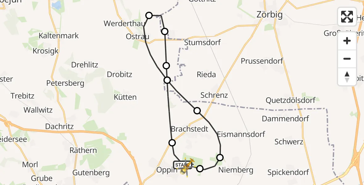Flugroute Rettungshubschrauber Landsberg - Halle-Oppin Flugplatz, 20 August 2026, 10:40