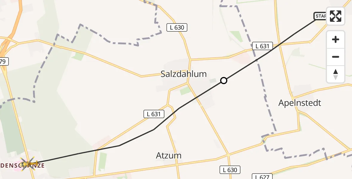 Flugroute Rettungshubschrauber Sickte - Wolfenbüttel Municipal Hospital Heliport (Christoph 30), 20 August 2026, 10:49