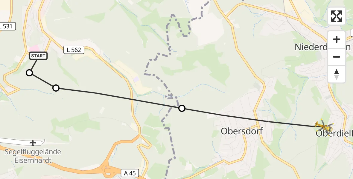 Flugroute Rettungshubschrauber Evangelisches Jung-Stilling Hospital - Wilnsdorf, 20 August 2026, 10:51