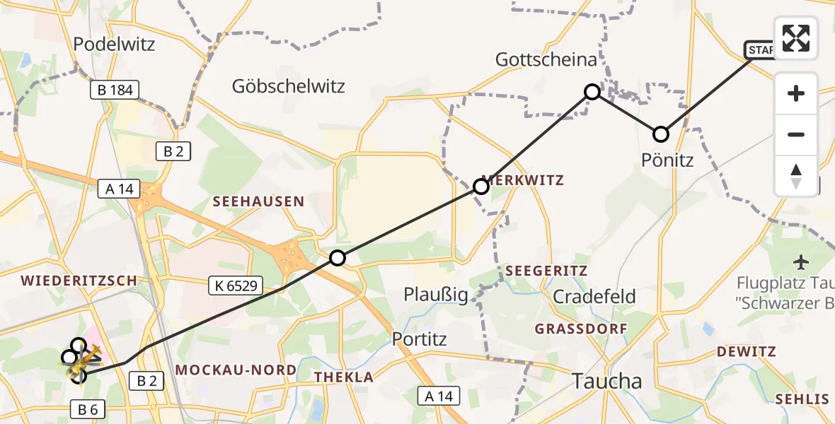 Flugroute Rettungshubschrauber Jesewitz - Sankt George Hospital Leipzig, 20 August 2026, 10:51