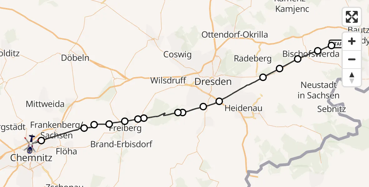 Flugroute Polizeihubschrauber Göda - Chemnitz, 20 August 2026, 11:01