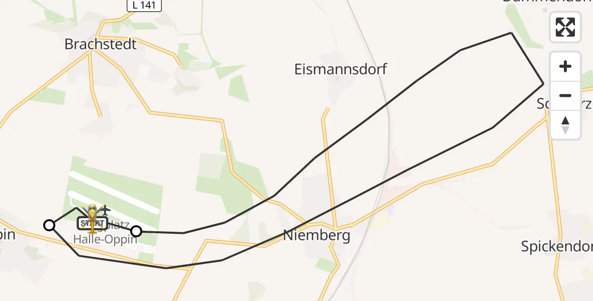 Flugroute Rettungshubschrauber Halle-Oppin Flugplatz - Halle-Oppin Flugplatz, 20 August 2026, 11:06
