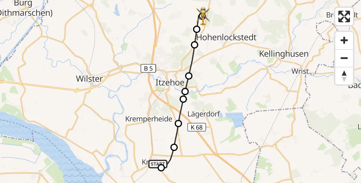 Flugroute Rettungshubschrauber Krempe - Itzehoe Hungriger Wolf Flugplatz, 20 August 2026, 11:12