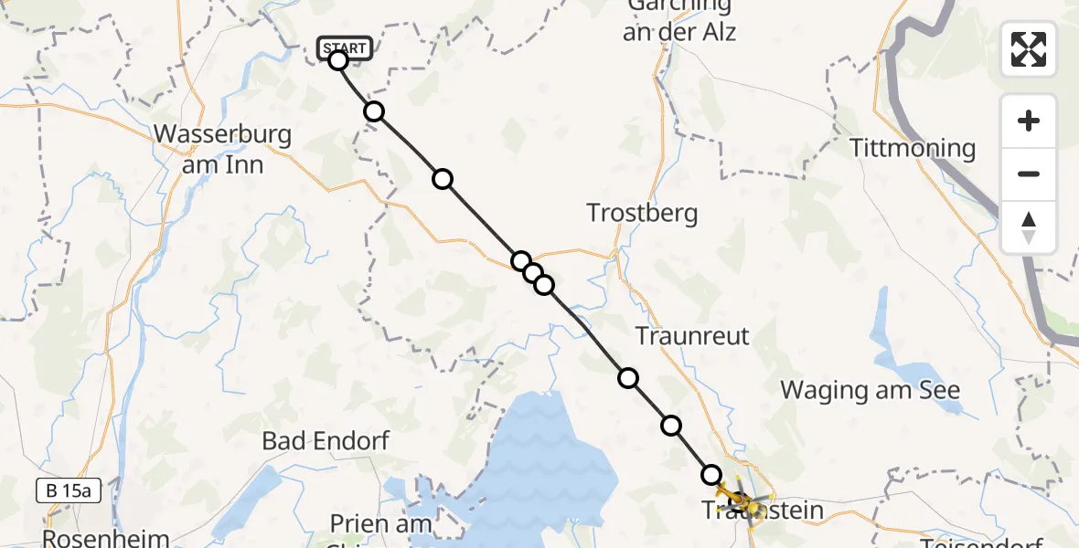 Flugroute Rettungshubschrauber Unterreit - Traunstein Hospital, 20 August 2026, 11:16
