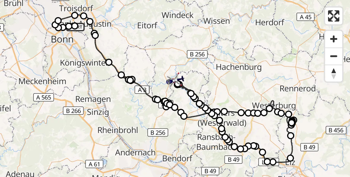 Flugroute Polizeihubschrauber Bonn-Hangelar Flugplatz - Seifen, 20 August 2026, 11:22