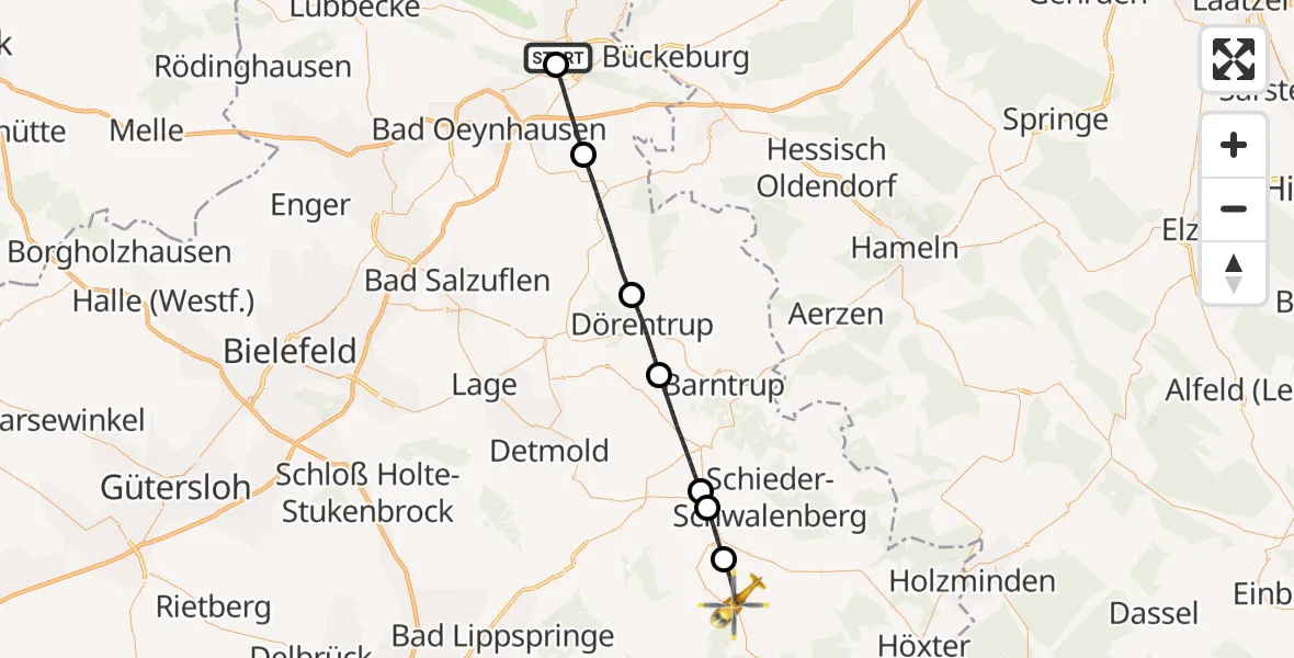 Flugroute Rettungshubschrauber Minden - Nieheim, 20 August 2026, 11:23