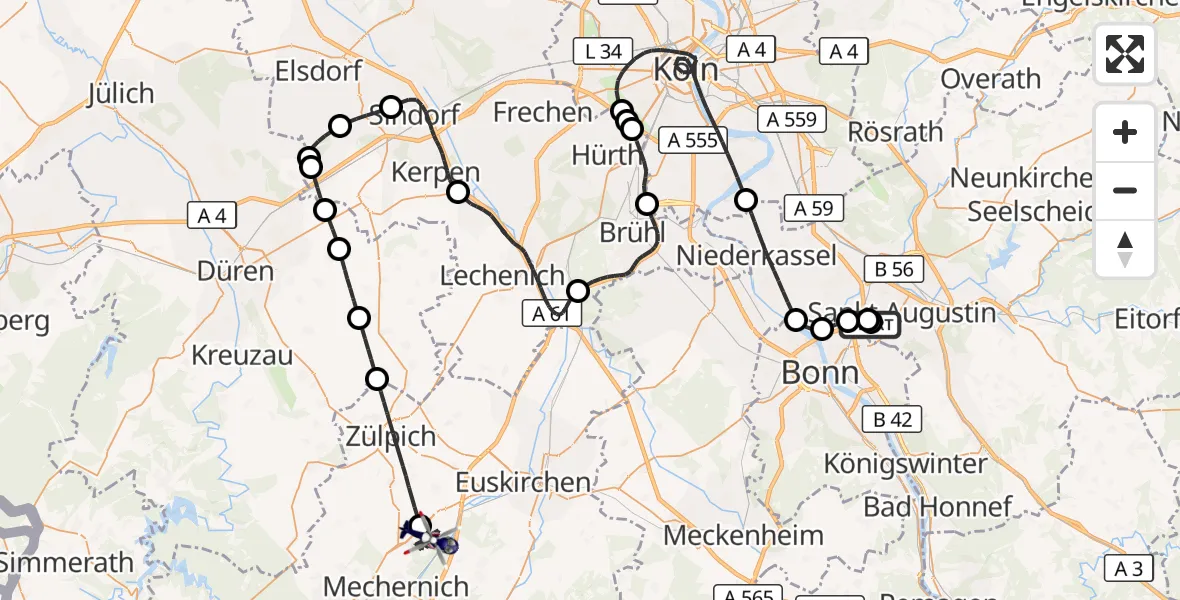 Flugroute Polizeihubschrauber Sankt Augustin - Mechernich, 20 August 2026, 11:24