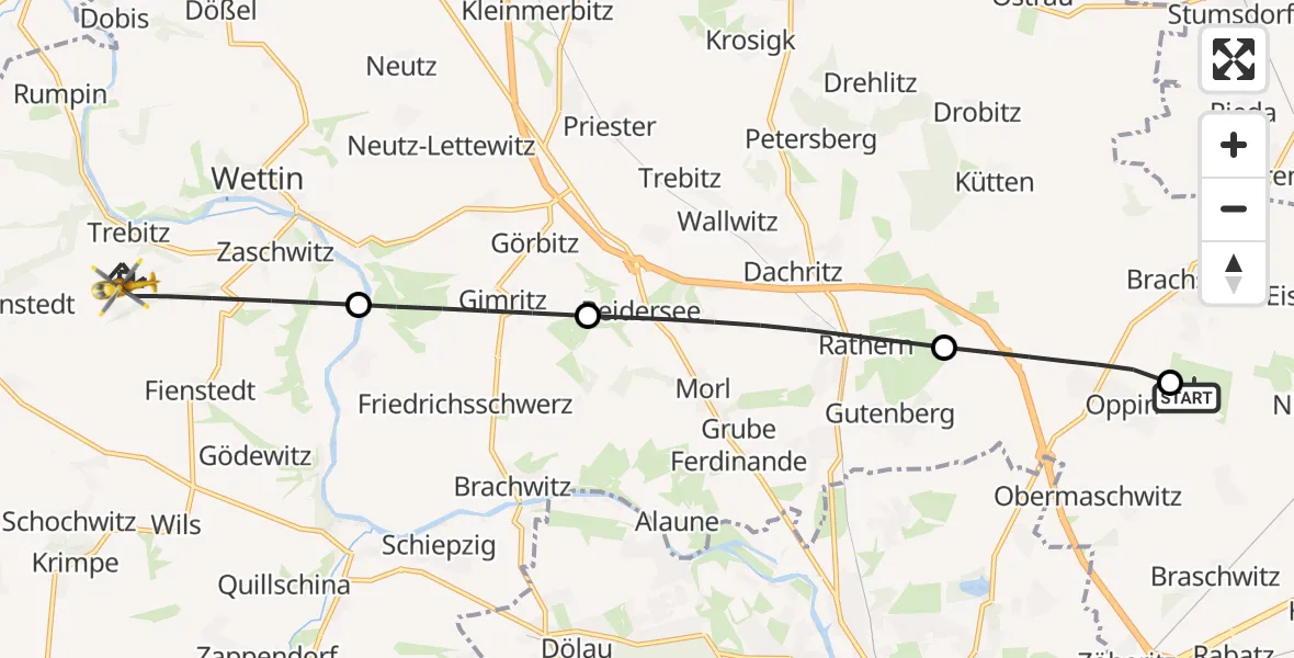 Flugroute Rettungshubschrauber Halle-Oppin Flugplatz - Salzatal, 20 August 2026, 11:30