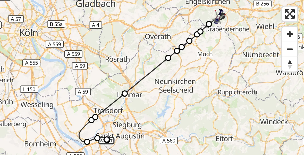 Flugroute Polizeihubschrauber Sankt Augustin - Engelskirchen, 20 August 2026, 11:33
