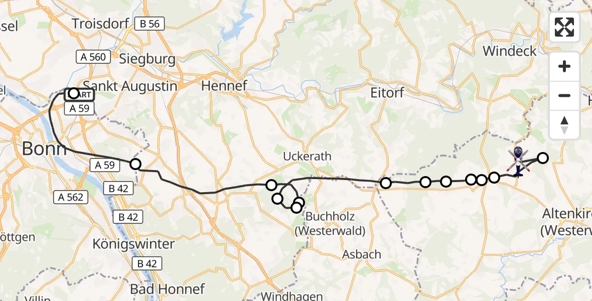 Flugroute Polizeihubschrauber Sankt Augustin - Oberirsen, 20 August 2026, 11:34