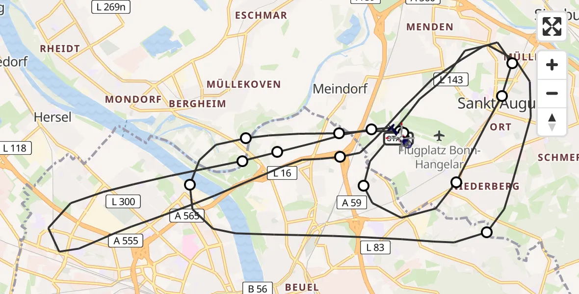 Flugroute Polizeihubschrauber Sankt Augustin - Sankt Augustin, 20 August 2026, 11:40