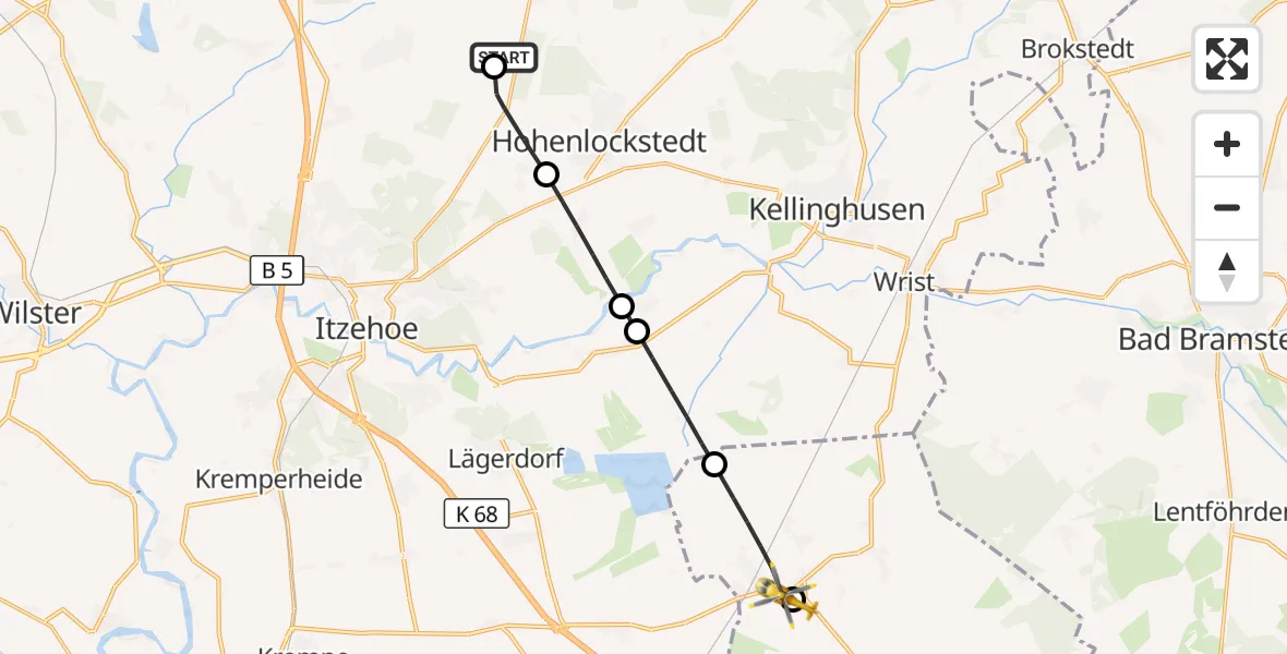 Flugroute Rettungshubschrauber Itzehoe Hungriger Wolf Flugplatz - Brande-Hörnerkirchen, 20 August 2026, 11:45