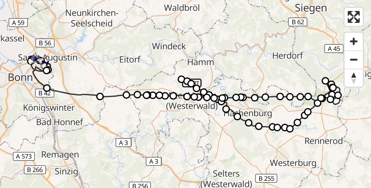 Flugroute Polizeihubschrauber Bachenberg - Bonn-Hangelar Flugplatz, 20 August 2026, 11:59