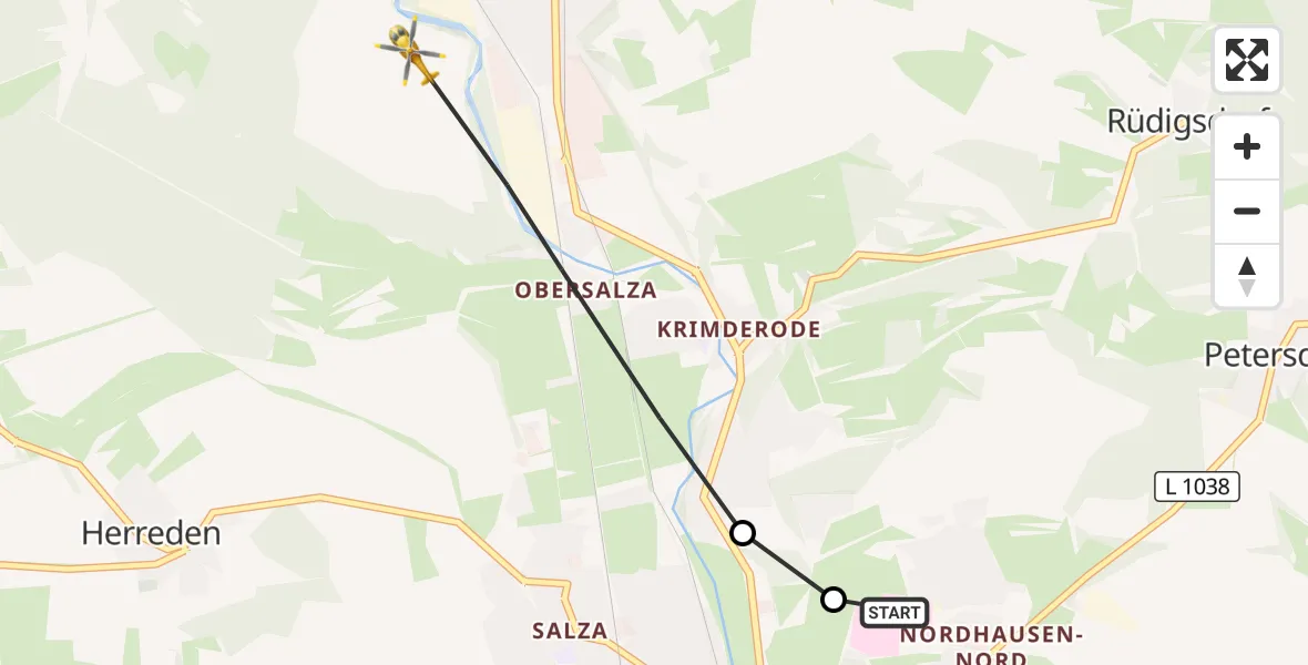Flugroute Rettungshubschrauber Südharz Hospital Nordhausen - Nordhausen, 20 August 2026, 12:02