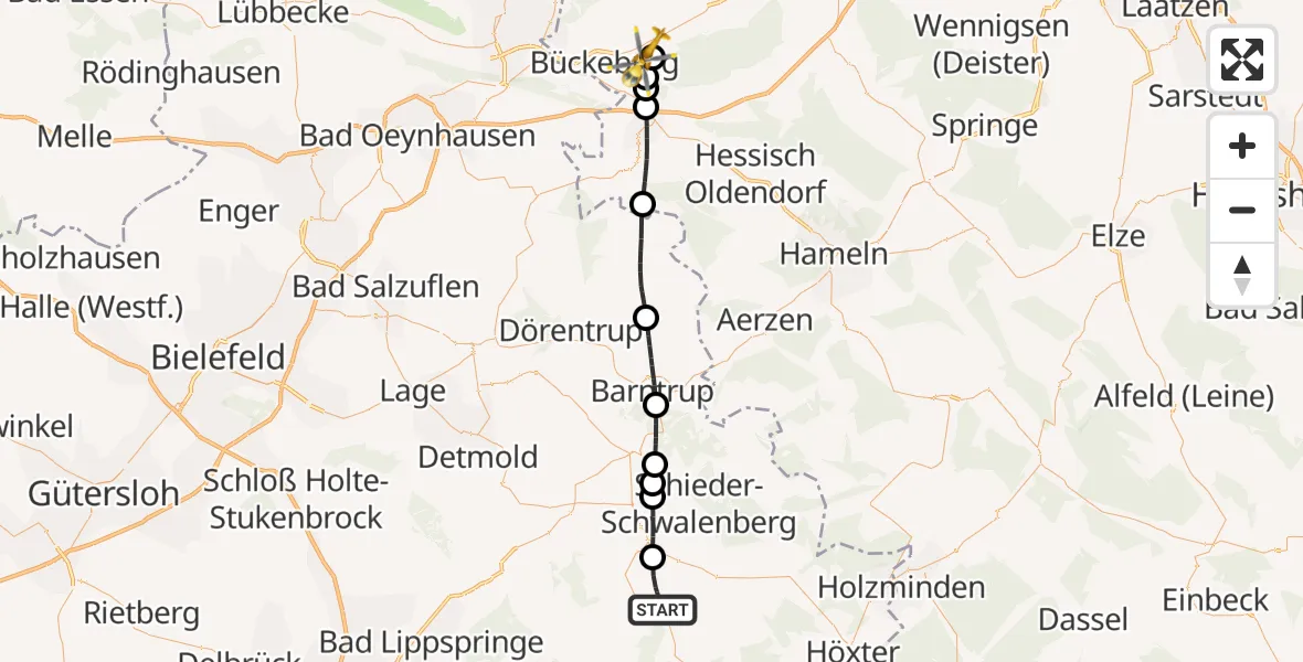 Flugroute Rettungshubschrauber Nieheim - Obernkirchen, 20 August 2026, 12:02