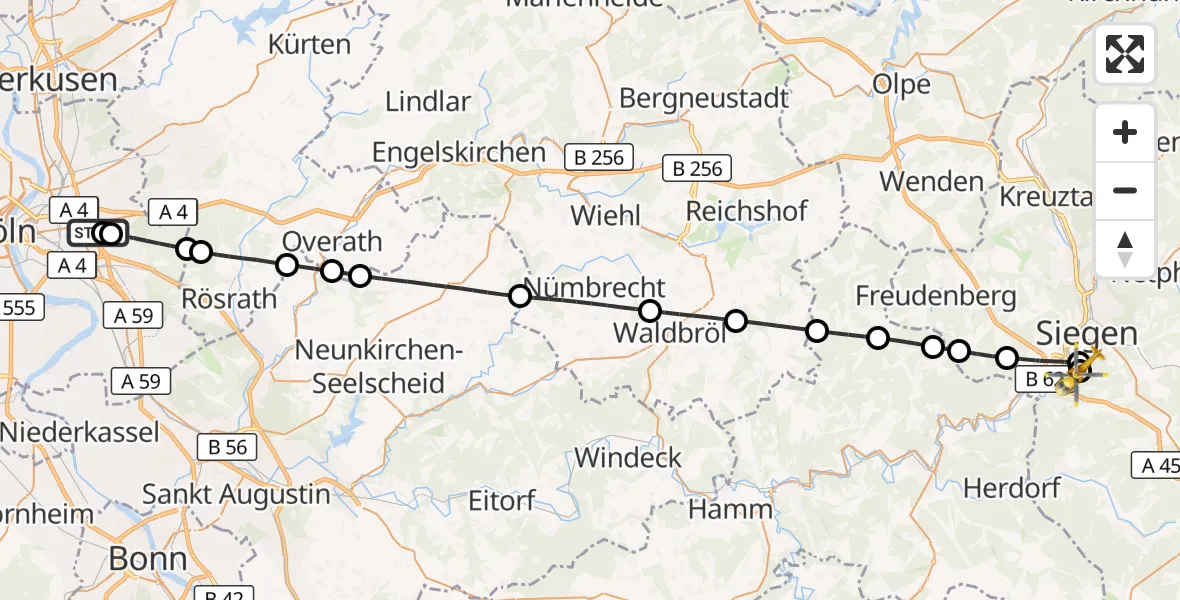 Flugroute Rettungshubschrauber Merheim Hospital - Evangelisches Jung-Stilling Hospital, 20 August 2026, 12:11