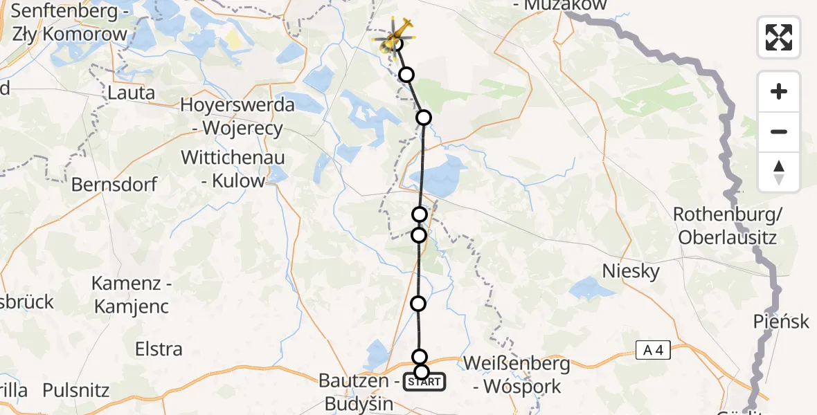 Flugroute Rettungshubschrauber Bautzen Flugplatz - Schleife, 20 August 2026, 12:14