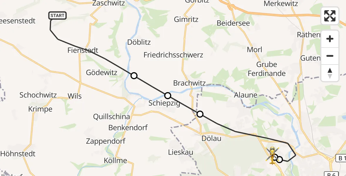 Flugroute Rettungshubschrauber Salzatal - Halle (Saale) University Hospital, 20 August 2026, 12:16