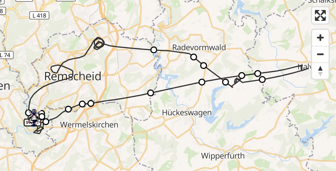 Flugroute Polizeihubschrauber Solingen - Remscheid, 20 August 2026, 12:22