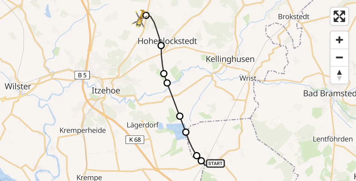 Flugroute Rettungshubschrauber Brande-Hörnerkirchen - Itzehoe Hungriger Wolf Flugplatz, 20 August 2026, 12:25