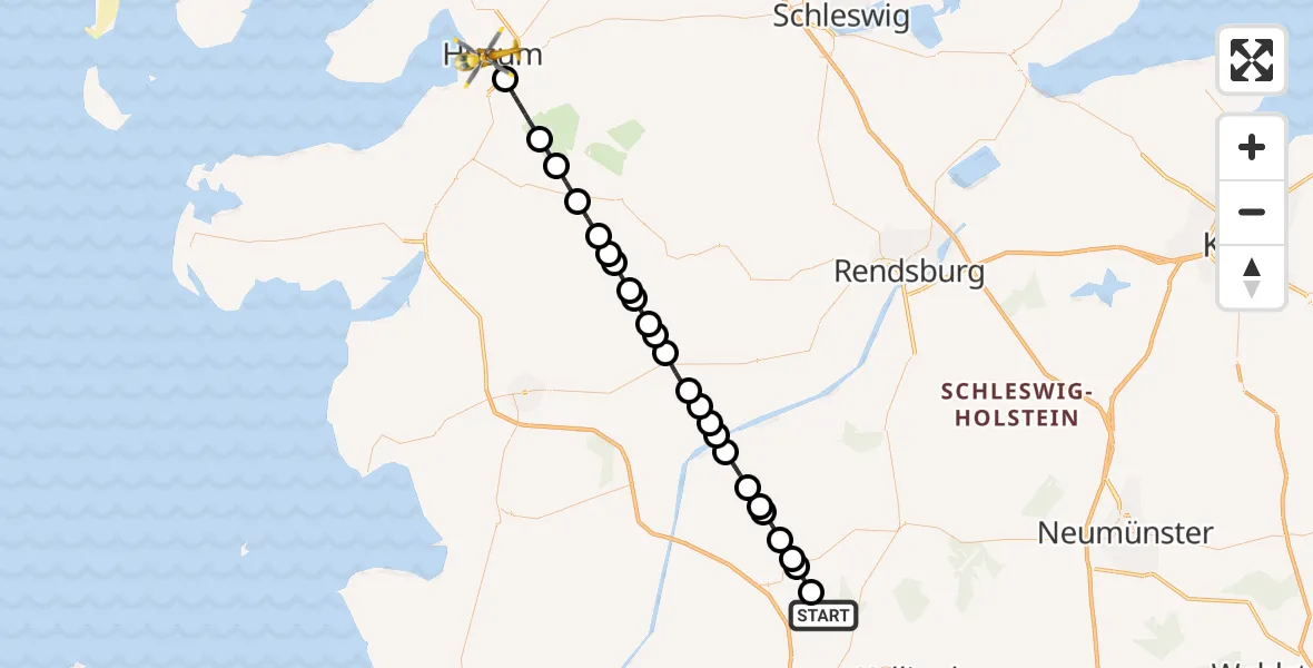 Flugroute Rettungshubschrauber Drage - Husum, 20 August 2026, 12:33