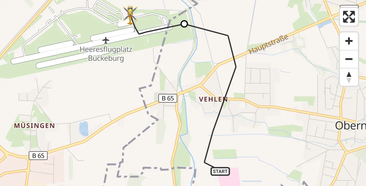 Flugroute Rettungshubschrauber Obernkirchen - Bückeburg Militärflugplatz, 20 August 2026, 12:36