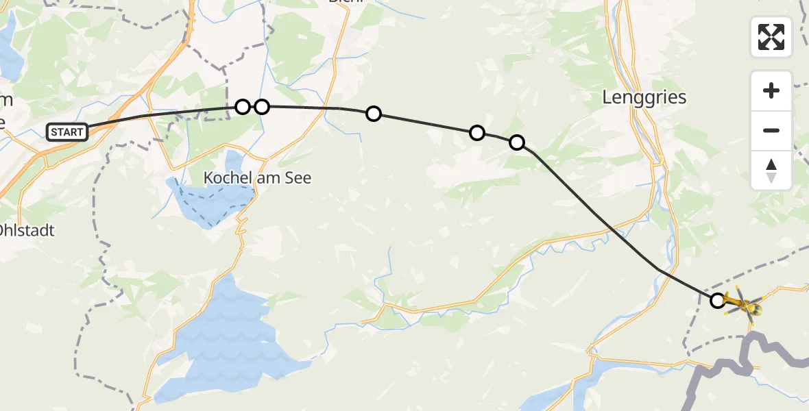 Flugroute Rettungshubschrauber Großweil - Kreuth, 20 August 2026, 12:46