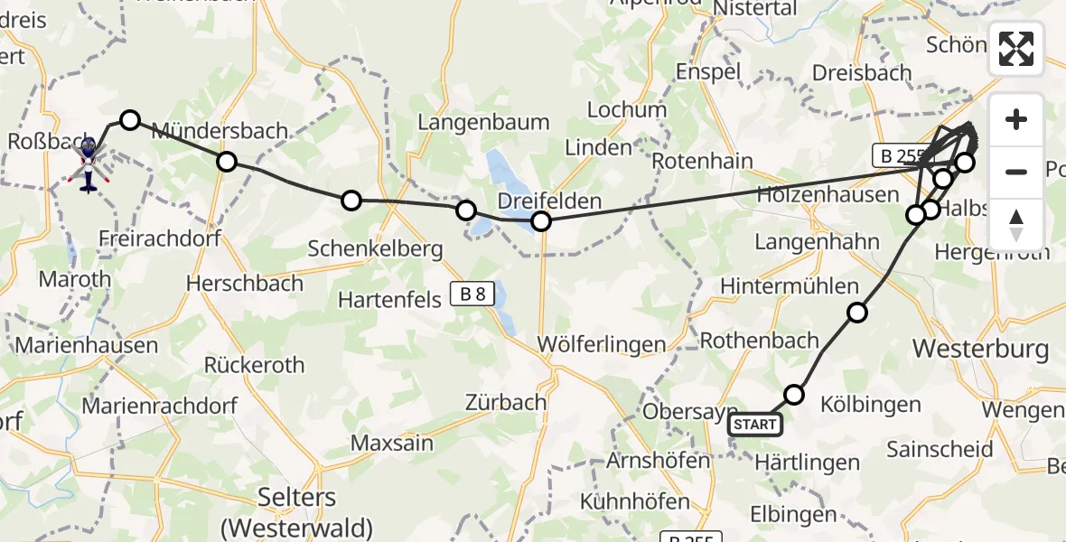 Flugroute Polizeihubschrauber Kaden - Roßbach, 20 August 2026, 12:47