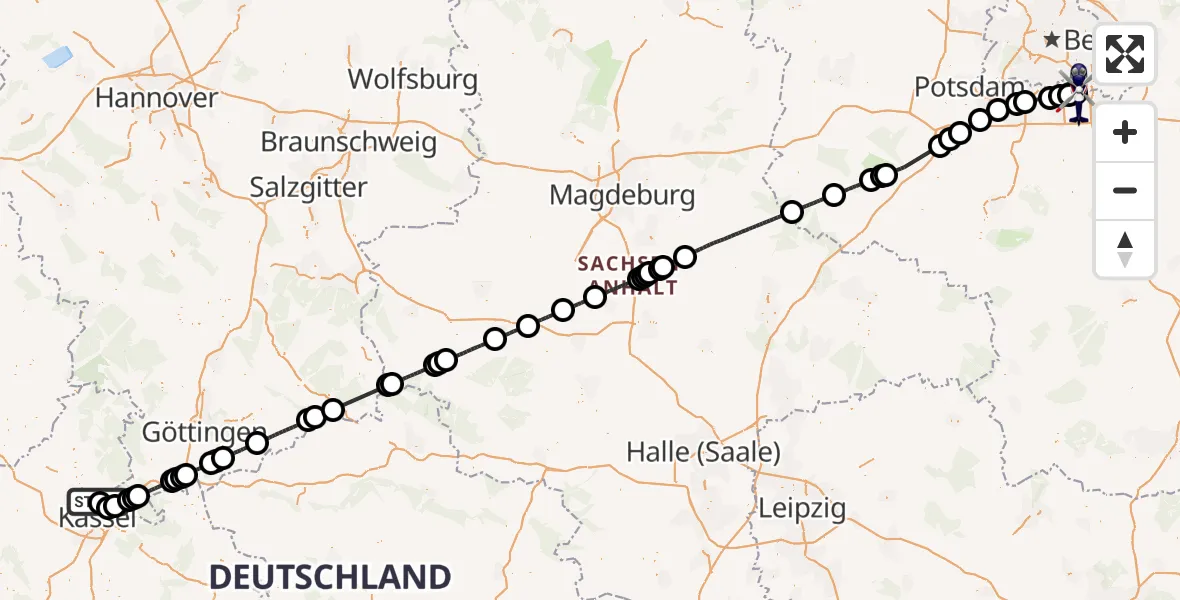 Flugroute Polizeihubschrauber Fuldatal Bundespolizei Hubschrauberlandeplatz - Schönefeld, 20 August 2026, 12:50